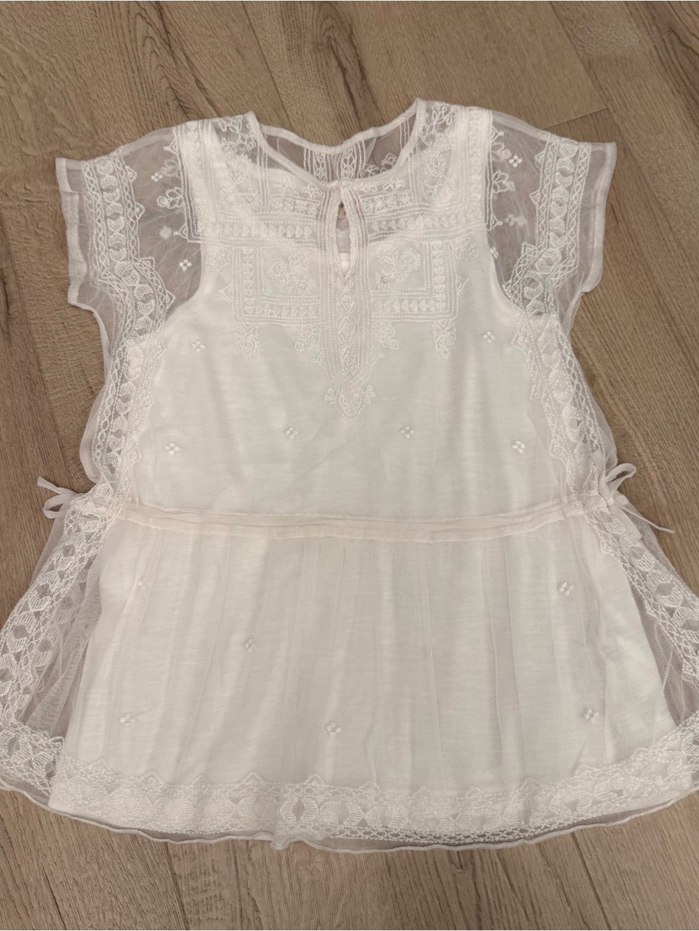 Zara Girls White Lace Top with Embroidered Yoke
